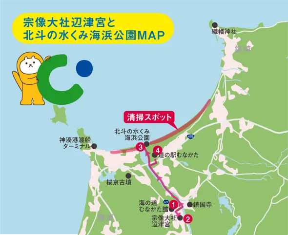 宗像大社辺津宮と北斗の水くみ海浜公園MAP